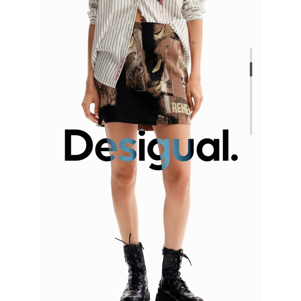 Desigual XS Arty Jacquard Tapestry Mini Skirt Avant Gard Hipster Boho Autumn